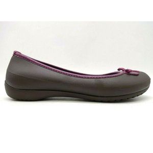 Crocs Logo Brown Pink Casual Bow Toe Slip On Flats Shoes Women's 8